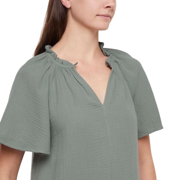 GAP GAUZE POPOVER DRESS - GREEN S:- Green, S