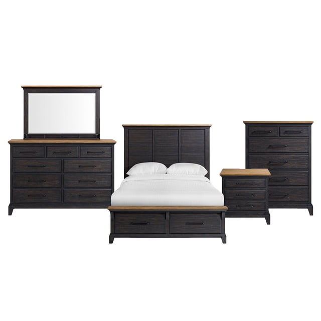Society Den Johnshaven King Storage 3PC Bedroom Set in Espresso & Brown