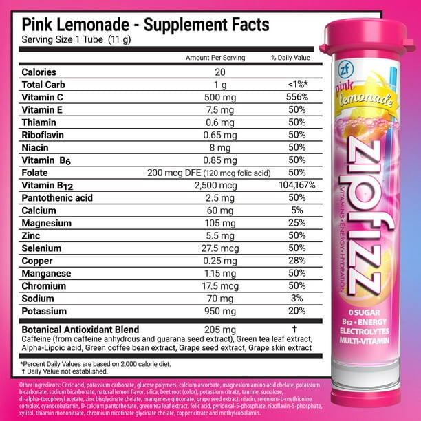 Zipfizz Energy Multi-Vitamin Hydration Drink Mix, Pink Lemonade