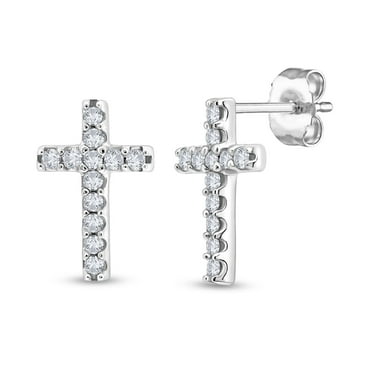 0.12 CT. T.W. Round Cut Cross Diamond Stud Earrings in 14K Gold