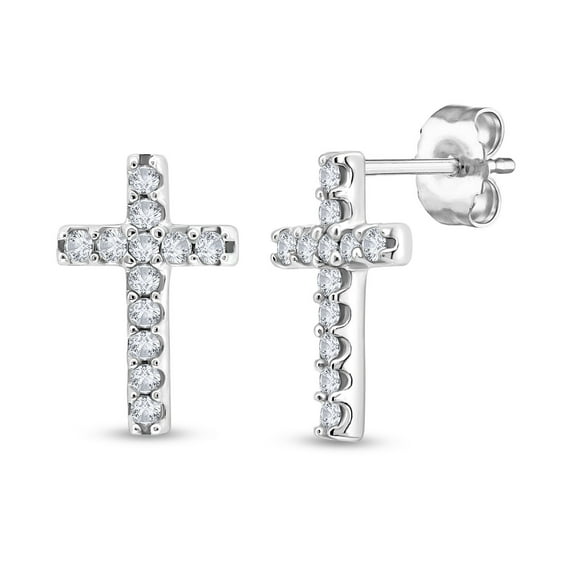 0.12 CT. T.W. Round Cut Cross Diamond Stud Earrings in 14K Gold