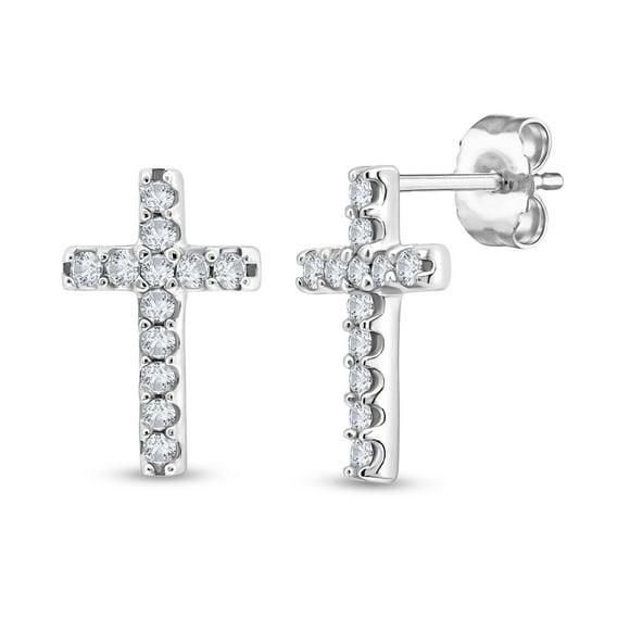 0.12 CT. T.W. Round Cut Cross Diamond Stud Earrings in 14K Gold