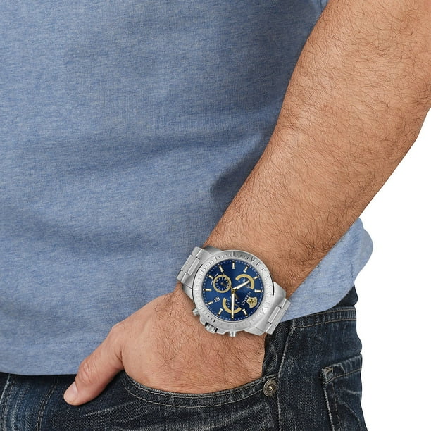 Versace New Quartz Chronograph Silver Bracelet Mens Watch
