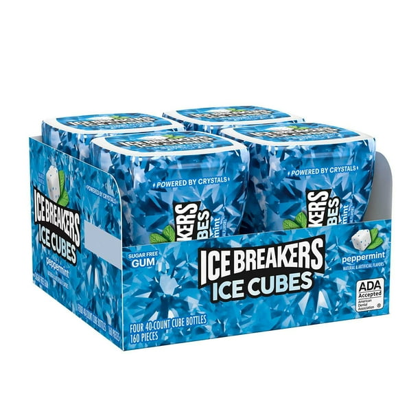 ICE BREAKERS Ice Cubes, Peppermint Sugar Free Chewing Gum, 40 pcs., 4 pk