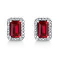 thumbnail image 1 of Emerald Cut Lab Created Gemstone & 0.11 CT. T.W. Diamond Stud Earrings in Sterling Silver, 1 of 5