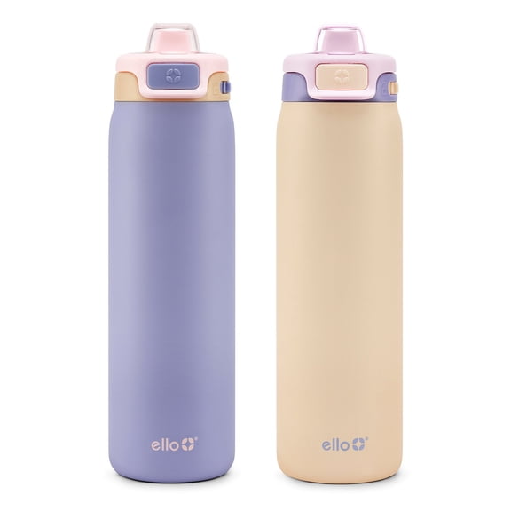 Ello Pop & Fill 22oz. Stainless Steel Water Bottle with Leak Proof Locking Lid, 2-Pack