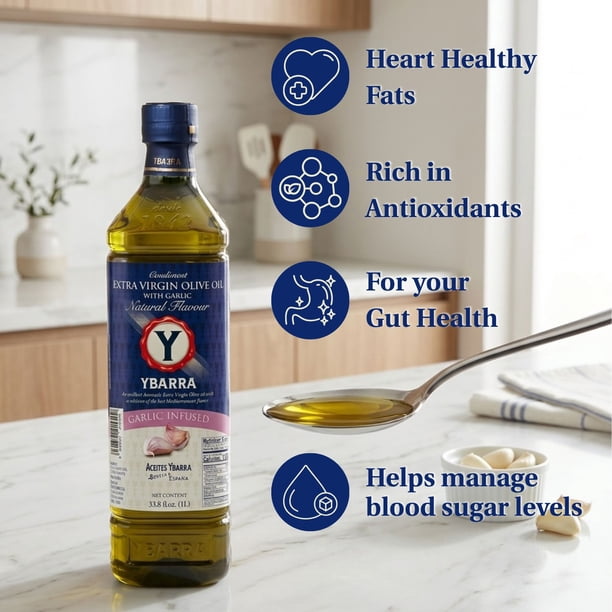 YBARRA Extra Virgin Garlic Infused Olive Oil, 33.8 fl. oz
