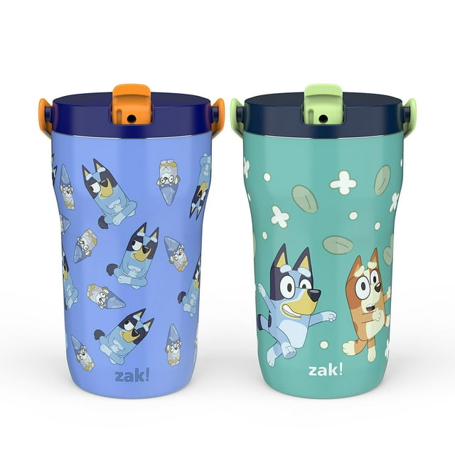 Zak Designs 14-oz. Stainless Steel Double Wall Sutton Grip Tumbler for Kids, 2-Piece Set, Assorted Characters