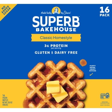 Superb Bakehouse Classic Homestyle Waffles, Gluten and Dairy Free, Frozen,33.8 oz., 16 ct.
