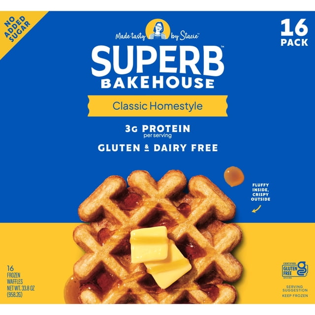 Superb Bakehouse Classic Homestyle Waffles, Gluten and Dairy Free, Frozen,33.8 oz., 16 ct.