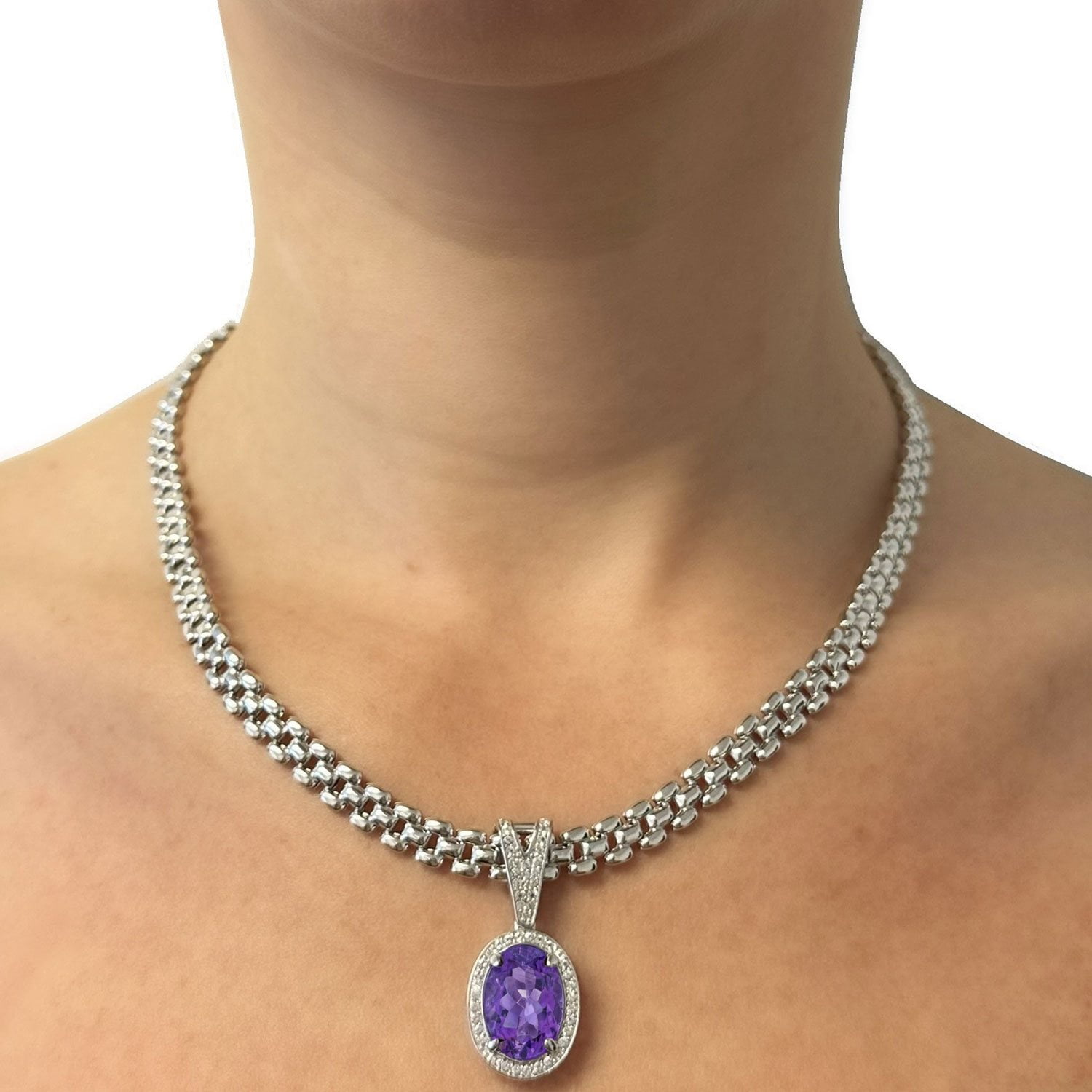 SAMS、ペンダントトップ。 Amethyst & White Topaz Panther Chain Necklace in Sterling Silver