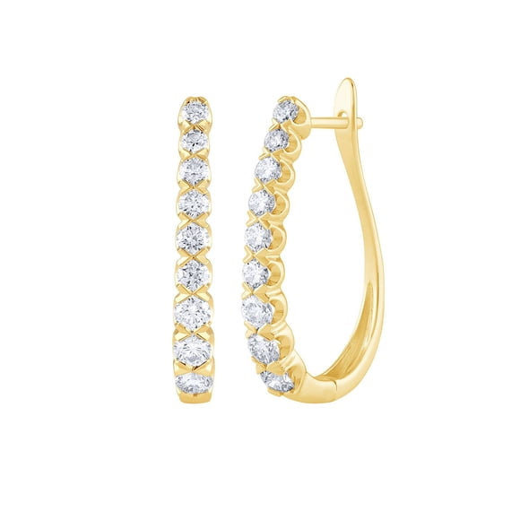 Round Cut Oval Shape Diamond Hoop Earrings in 14K Gold