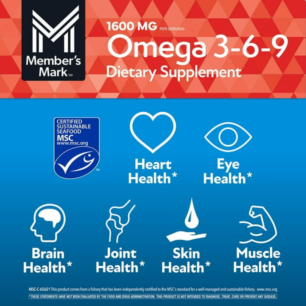Member's Mark Omega 3-6-9 with Sustainably Sourced Tuna Oil Softgels, 300  ct