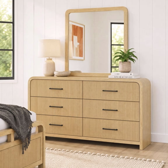 Society Den Woodridge 6-Drawer Dresser and Mirror in Natural
