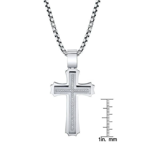 Spartan .20 CT. T.W. Diamond Cross Stainless Steel Pendant