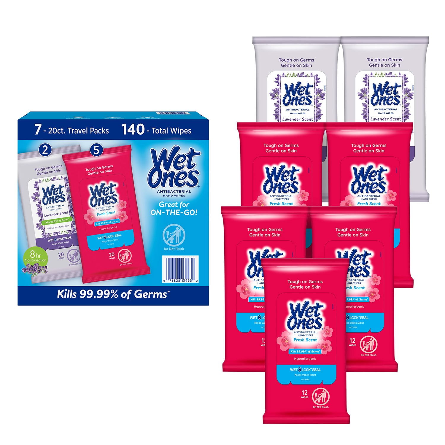 Wet Ones Antibacterial Hand Wipes, Fresh Scent Lavender, 20 ct