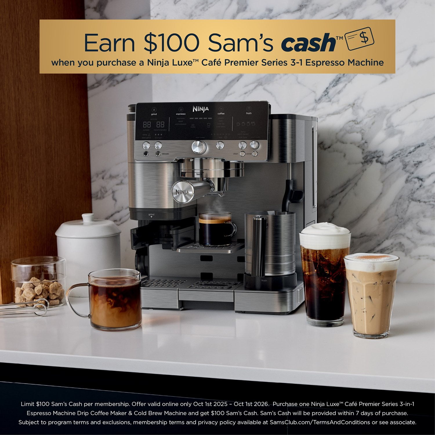 Ninja Luxe Café Premier Series 3-in-1 Espresso Machine Drip Coffee Maker & Cold Brew Machine