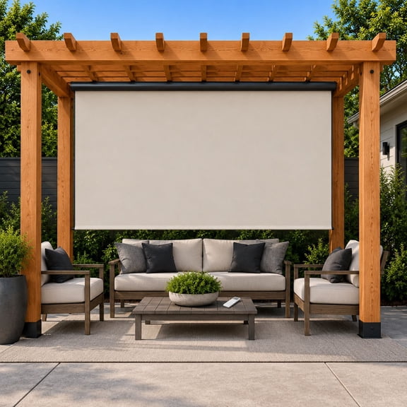Rechargeable Motorized Outdoor Sun Shade With Protective Valance - Chalk