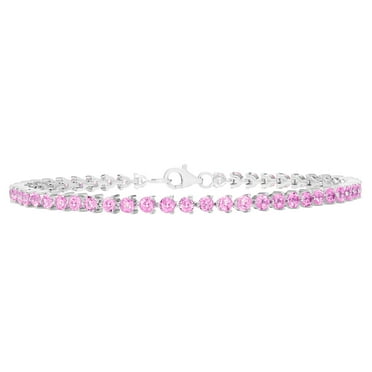 Lab Created Round Cut Gemstone Tennis Bracelet in Sterling Silver
