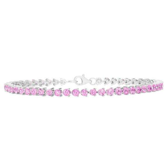 Lab Created Round Cut Gemstone Tennis Bracelet in Sterling Silver