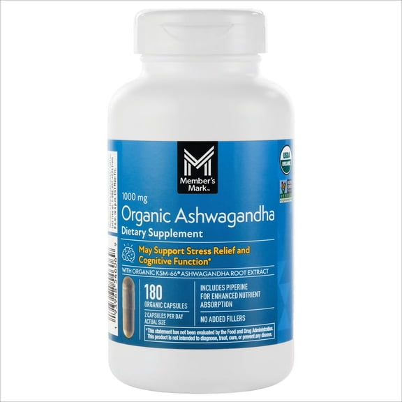 Member’s Mark Organic Ashwagandha 1000 mg Vegetarian Capsules, 180 ct.
