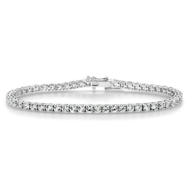Lab Created White Sapphire Round Cut Gemstone Tennis Bracelet in Sterling Silver