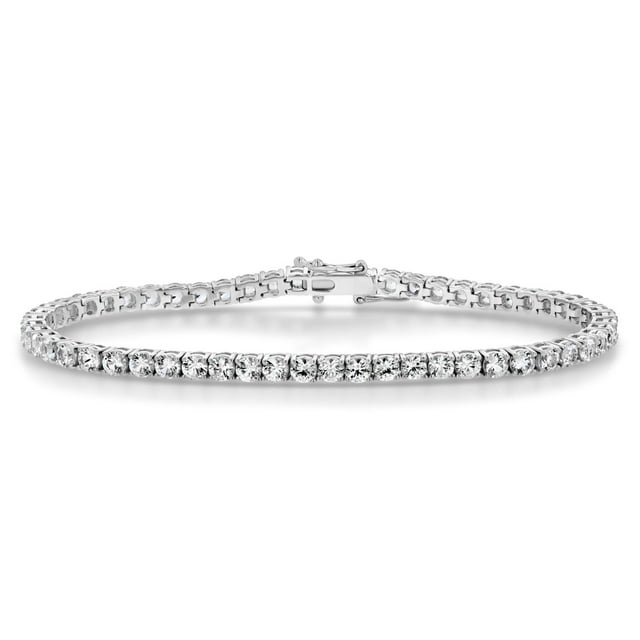 Lab Created White Sapphire Round Cut Gemstone Tennis Bracelet in Sterling Silver