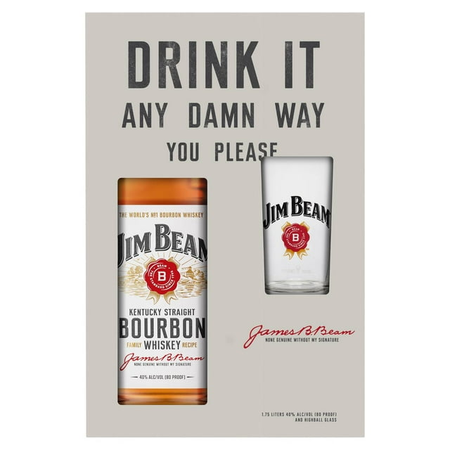 Jim Beam Kentucky Straight Bourbon Whiskey, 1.75 L with Highball Glass