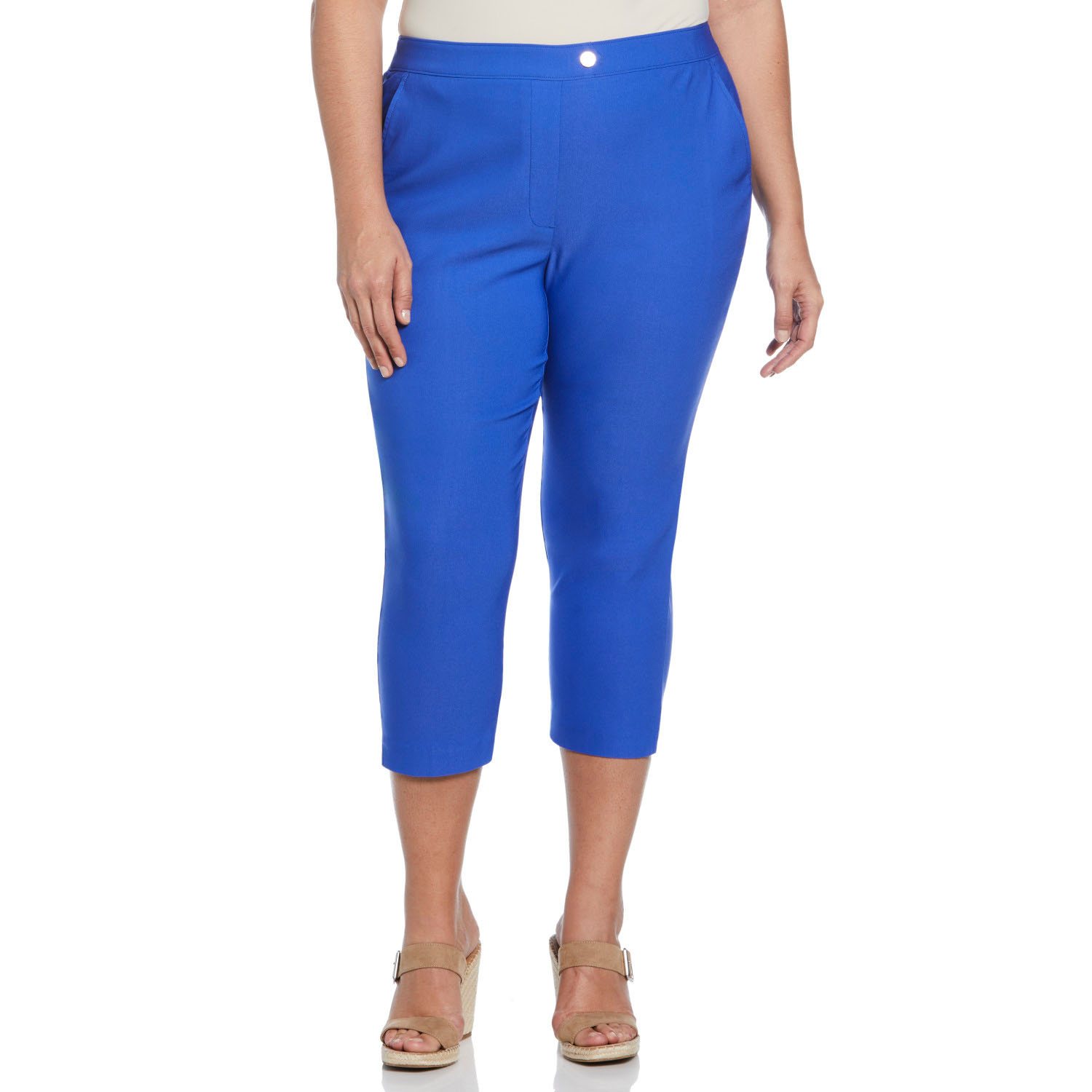 Rafaella Women's High Stretch Pull-On Capri Pants With Front Pockets - 77% Viscose, 3% Elastane - Mid Rise, Fitted
