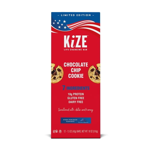 KiZE Life Changing Protein Bars, Chocolate Chip Cookie, 12 ct.