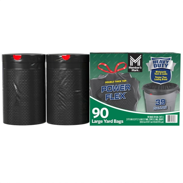 Member's Mark Heavy Duty 39-Gallon Yard Trash Bags, Unscented, 90