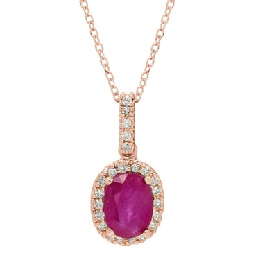 Oval Cut Genuine Gemstone & 0.11 CT. T.W. Diamond Halo Pendant Necklace in 14K Gold