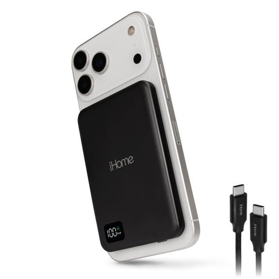 iHome 5000mAh Magnetic Power Bank with 6Ft USB-C Cable, MagSafe Compatible, 20W Rapid Power Delivery