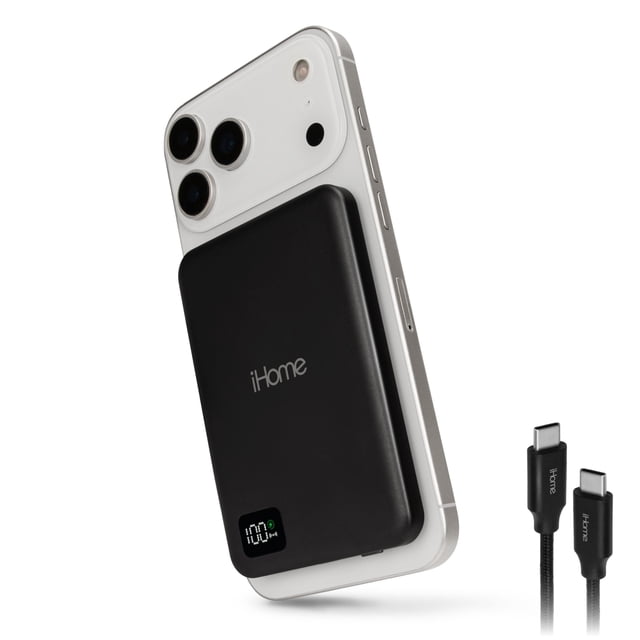 iHome 5000mAh Magnetic Power Bank with 6Ft USB-C Cable, MagSafe Compatible, 20W Rapid Power Delivery