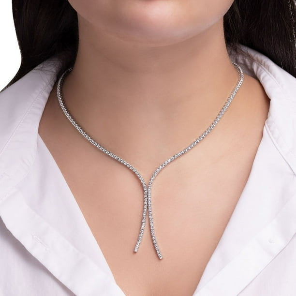 Lab Created White Sapphire Lariat Tennis Necklace in Sterling