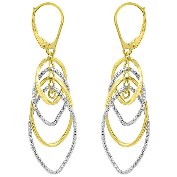 14K Italian Gold Two Tone Dangle Earrings