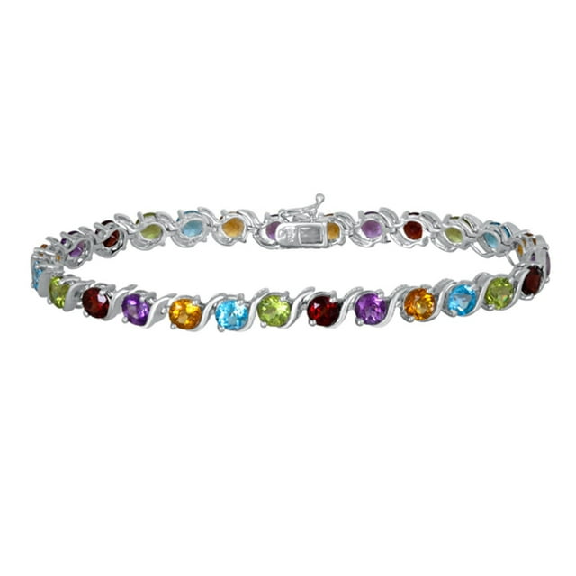 Round Cut Gemstone Swirl Tennis Bracelet in Sterling Silver