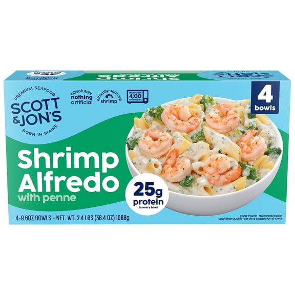 Scott and Jon's Shrimp Alfredo with Penne and Broccoli, 9.6 oz., 4 pk.