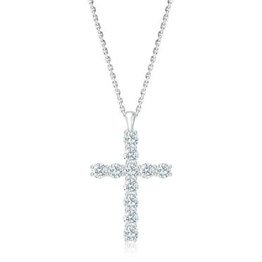 Lab Created Round Cut Cross Diamond Pendant Necklace in 18K Gold