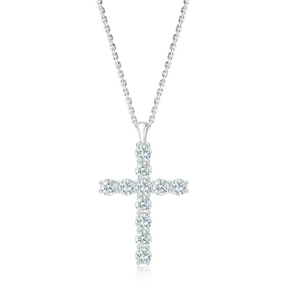 Lab Created Round Cut Cross Diamond Pendant Necklace in 18K Gold