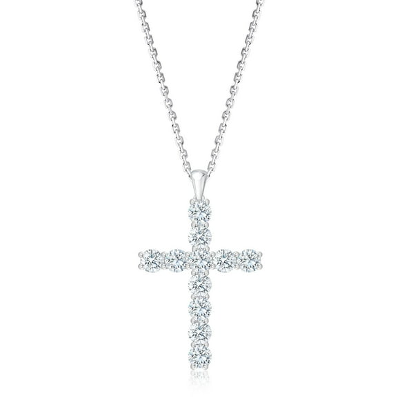 Lab Created Round Cut Cross Diamond Pendant Necklace in 18K Gold