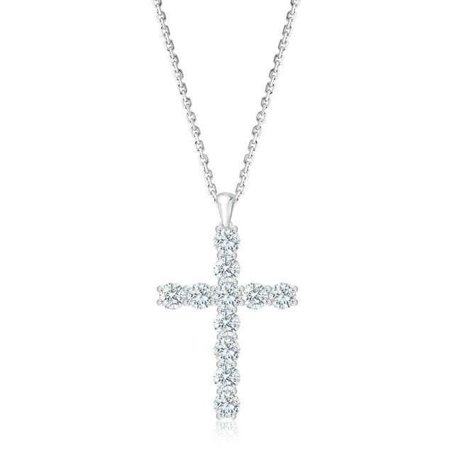 Lab Created Round Cut Cross Diamond Pendant Necklace in 18K Gold