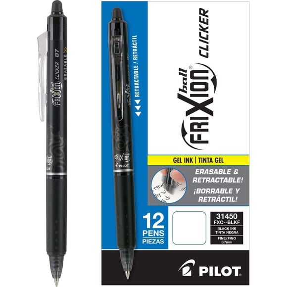 Pilot FriXion Clicker Pens, Fine Point, 0.7mm, Black Ink, 12 Count