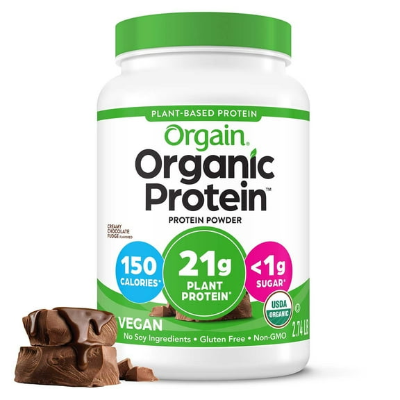 Orgain Organic 21g Plant-Based Protein Powder, Creamy Chocolate Fudge 2.74 lbs.