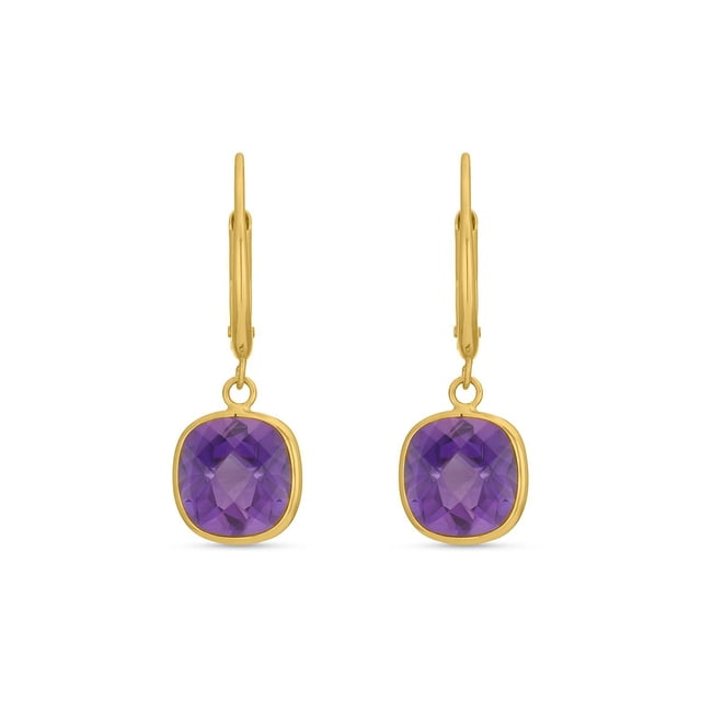 Cushion Cut Gemstone Bezel Set Dangle Earrings in 14K Gold