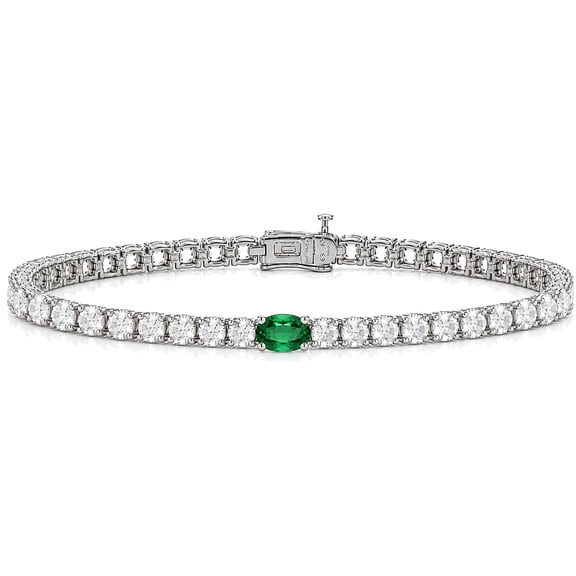 Round and Oval Cut Gemstone Tennis Bracelet in Sterling Silver