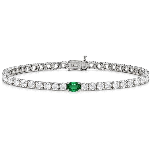 Round and Oval Cut Gemstone Tennis Bracelet in Sterling Silver