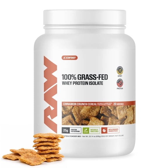 RAW Essentials Grass Fed Protein Powder Cinnamon Crunch Cereal Flavored 25G Protein, 20 Serv