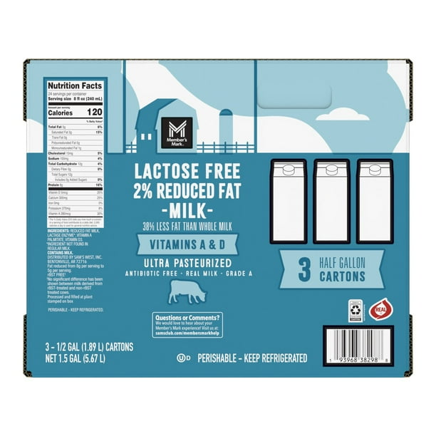 MILK　2点おまとめ Member's Mark Lactose Free 2% Reduced Fat Milk, 64 fl. oz., 3 pk