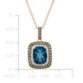 thumbnail image 3 of Cushion Cut London Blue Topaz & 0.25 CT. T.W. Diamond Double Halo Pendant Necklace in 14K Gold, 3 of 7